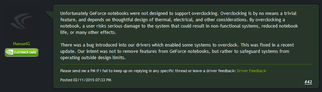 Блокировка разгона GeForce GTX 900M