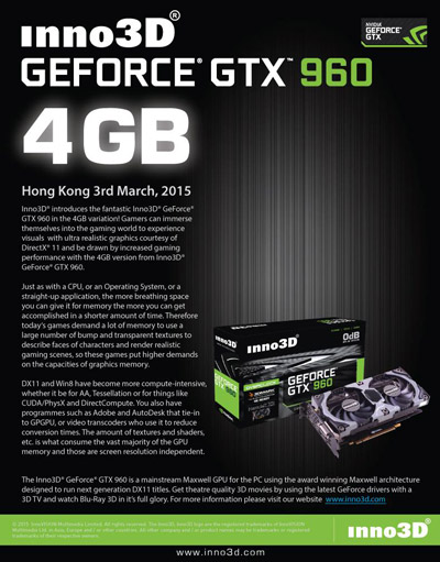 Видеокарта Inno3D GeForce GTX 960 4GB