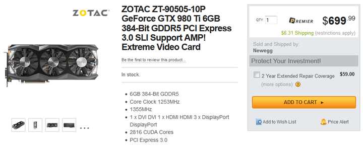 Видеоускоритель Zotac GeForce GTX 980 Ti AMP! Extreme Видеоускоритель Zotac GeForce GTX 980 Ti AMP! Extreme