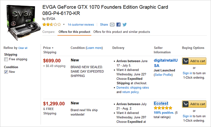 Начало продаж GeForce GTX 1070