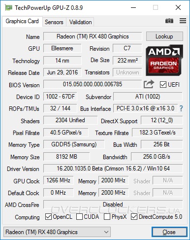 Radeon RX 480 GPU-Z