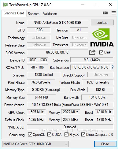 GTX 1060 GPU-Z