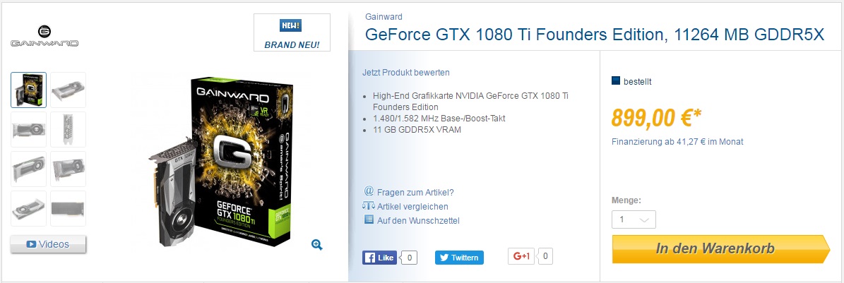 Видеокарты GeForce GTX 1080 Ti расходятся как горячие пирожки