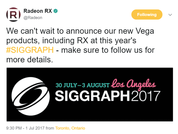 Ожидаемый анонс Radeon RX Vega на SIGGRAPH 2017 
