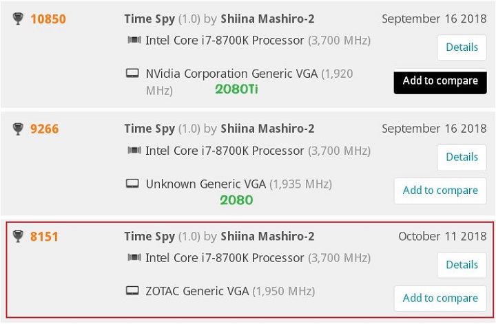GeForce RTX 2070 в 3DMark Time Spy