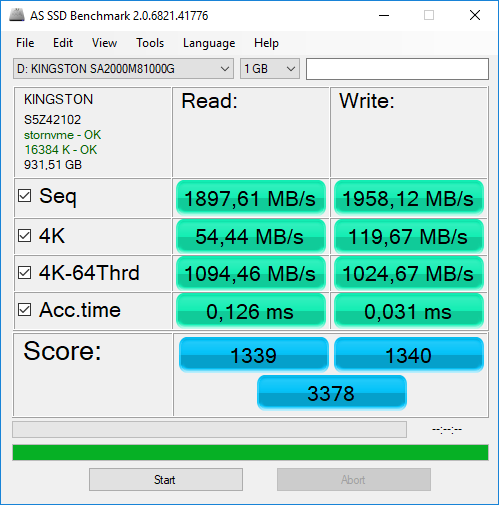 Kingston SSD A2000 NVMe PCIe SSD 1000GB