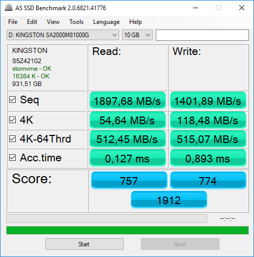 Kingston SSD A2000 NVMe PCIe SSD 1000GB