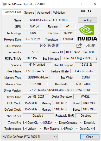 Видеокарта ASUS ROG-STRIX-RTX3070TI-O8G-GAMING