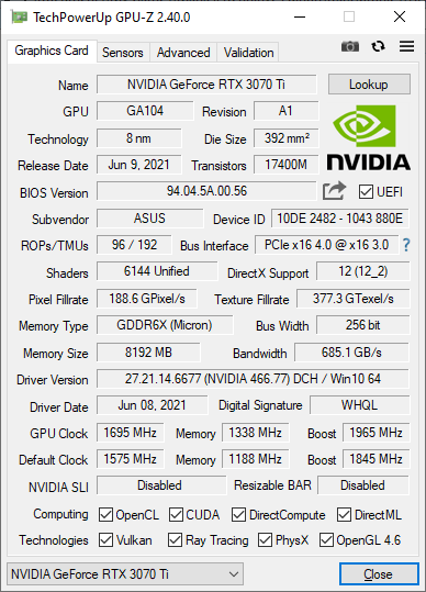 Видеокарта ASUS ROG-STRIX-RTX3070TI-O8G-GAMING