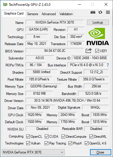 ASUS RTX3070-O8G-NOCTUA