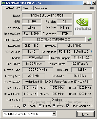 Видеокарта ASUS STRIX-GTX750TI-OC-2GD5