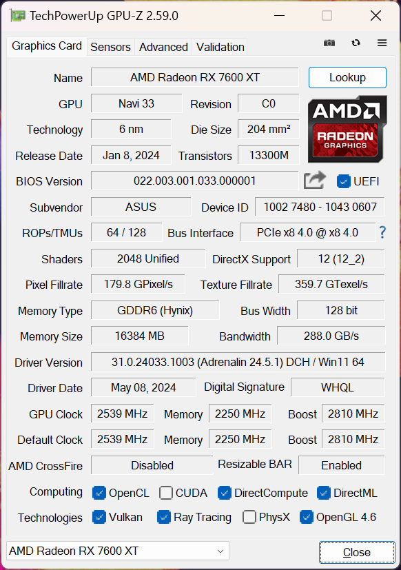 ASUS TUF-RX7600XT-O16G-GAMING