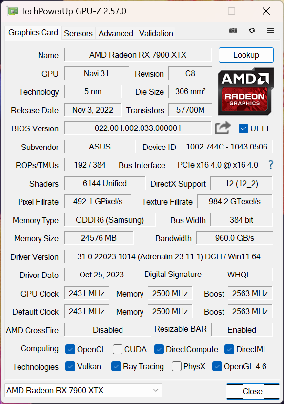 ASUS TUF-RX7900XTX-O24G-GAMING