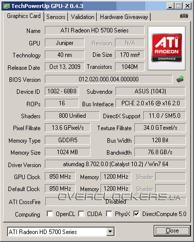 ASUS EAH5770 CUCore/2DI/1GD5