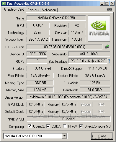 ASUS GTX650-DCT-1GD5