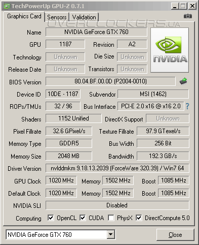 MSI N760 TF 2GD5/OC