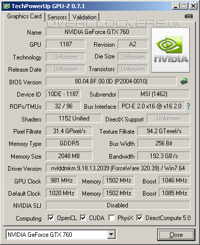 MSI N760 TF 2GD5/OC