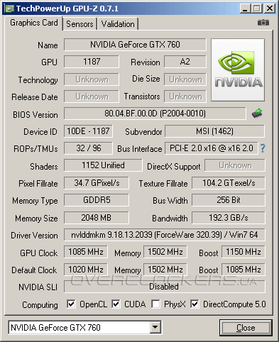 MSI N760 TF 2GD5/OC