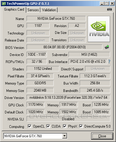 MSI N760 TF 2GD5/OC