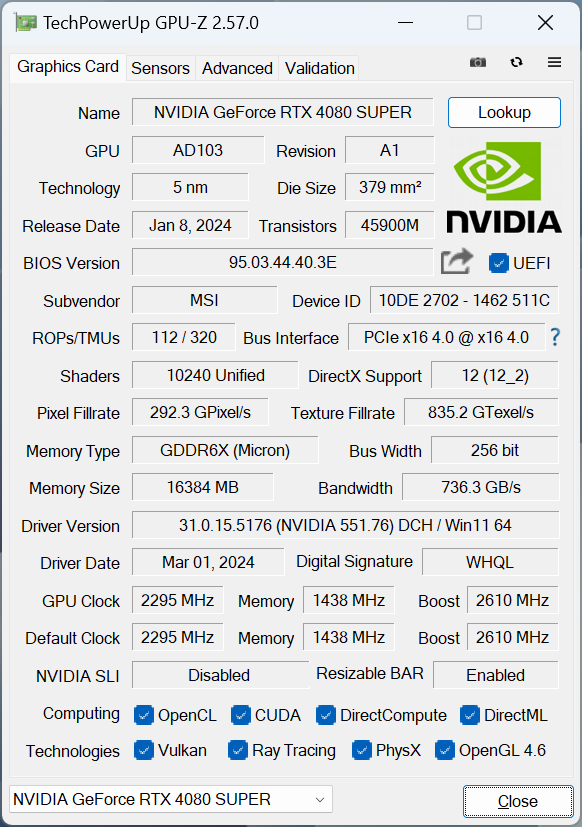 MSI GeForce RTX 4080 Super 16G Expert