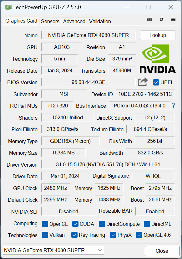 MSI GeForce RTX 4080 Super 16G Expert